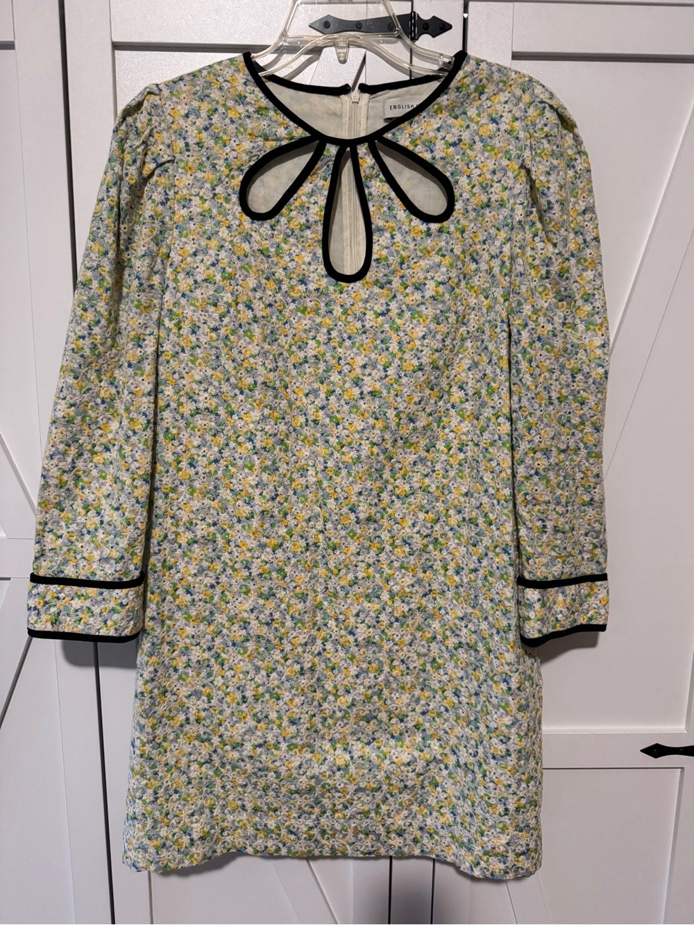 Floral A-Line Mini Dress with Black Trim